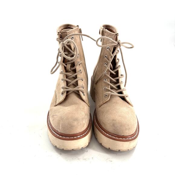 Steve Madden Girl Carra Combat Boots 7 Tan Beige Desert Lace Up Ankle Booties - Picture 6 of 8